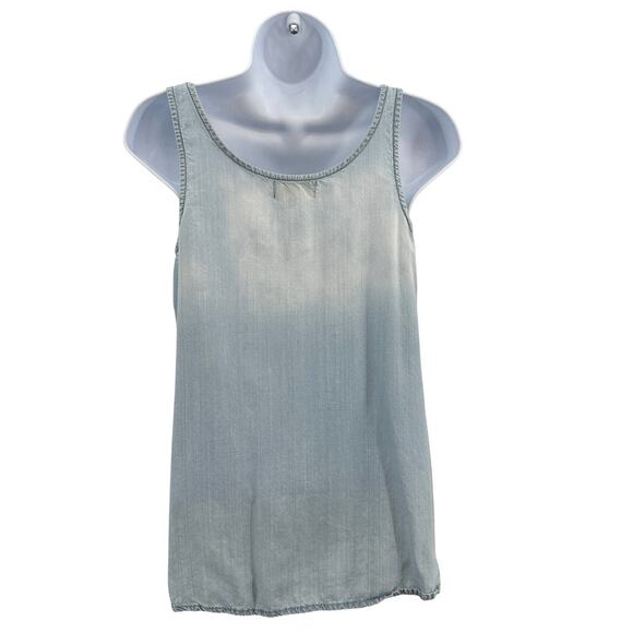 Cloth & Stone Denim Tank Top WMNS XS Blue Faded Colorblock Sleeveless Scoop Neck - Picture 4 of 7